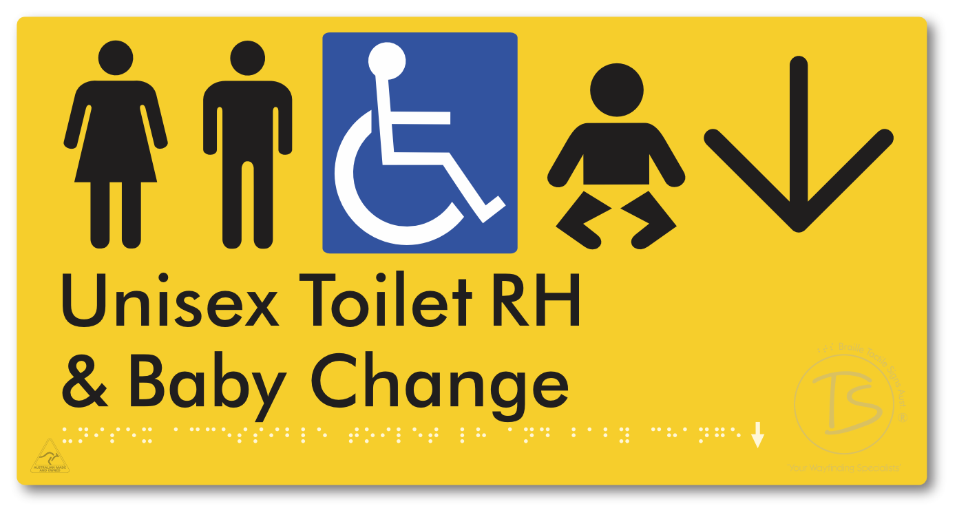 Unisex Accessible Toilet RH and Baby Change with Large Directional Arrow