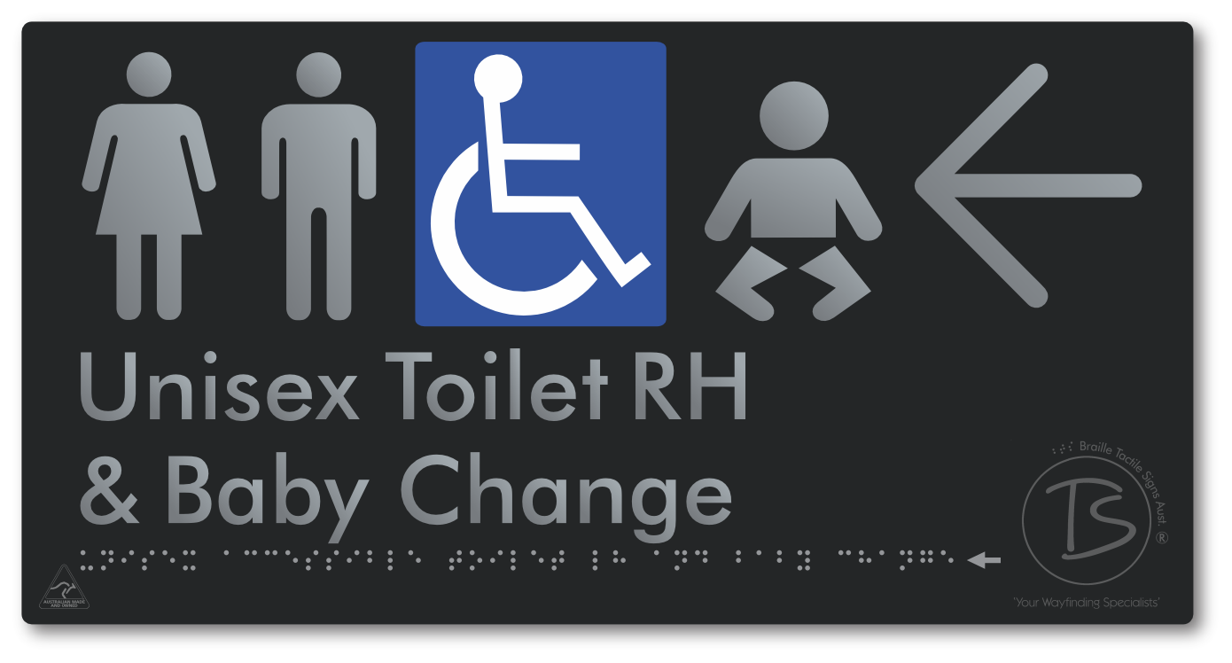 Unisex Accessible Toilet RH and Baby Change with Large Directional Arrow