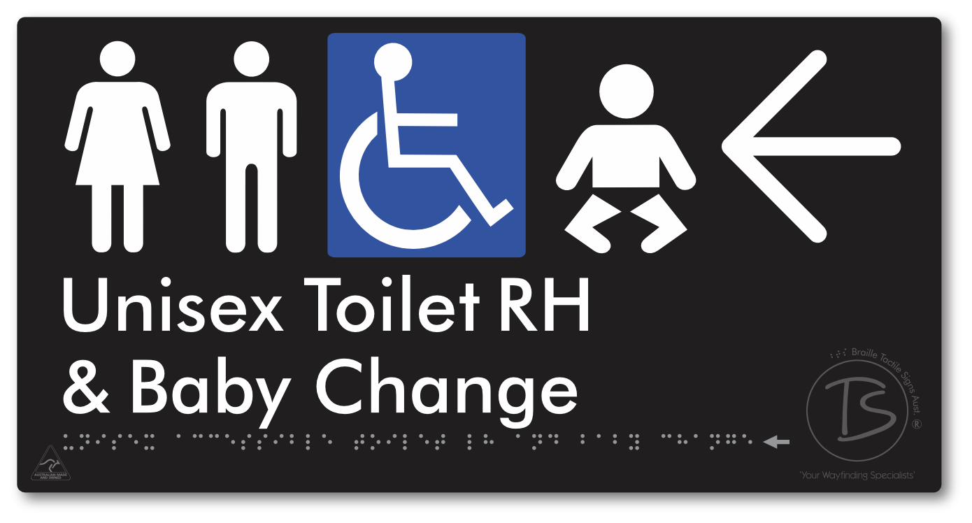 Unisex Accessible Toilet RH and Baby Change with Large Directional Arrow