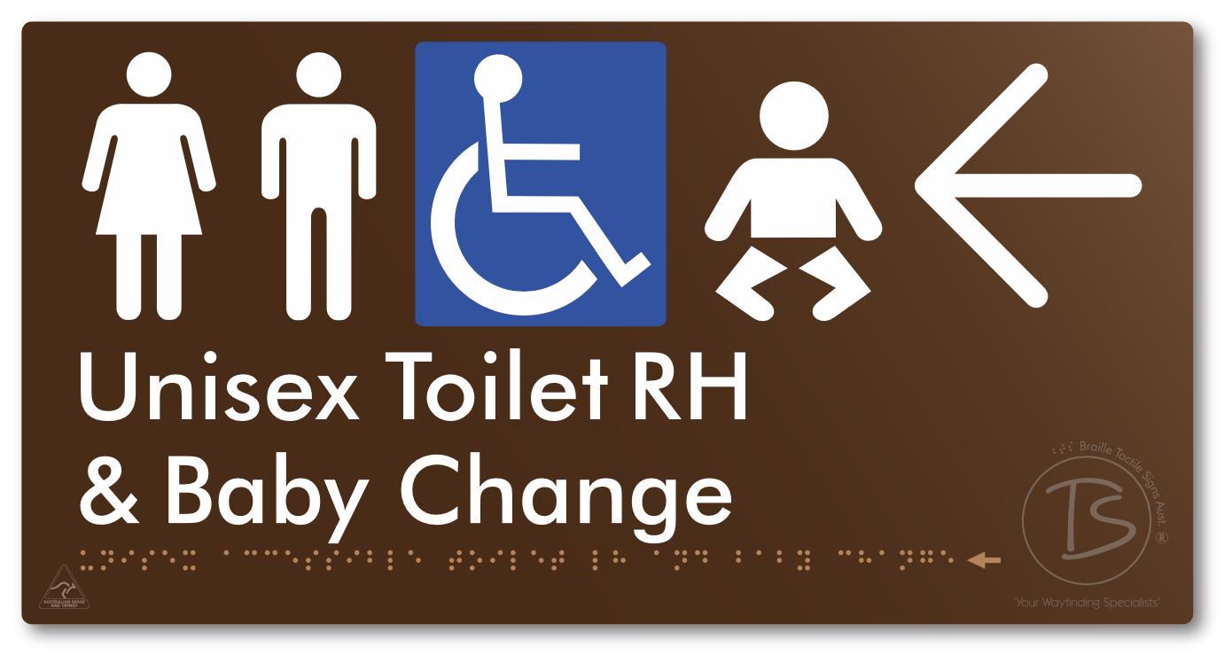 Unisex Accessible Toilet RH and Baby Change with Large Directional Arrow