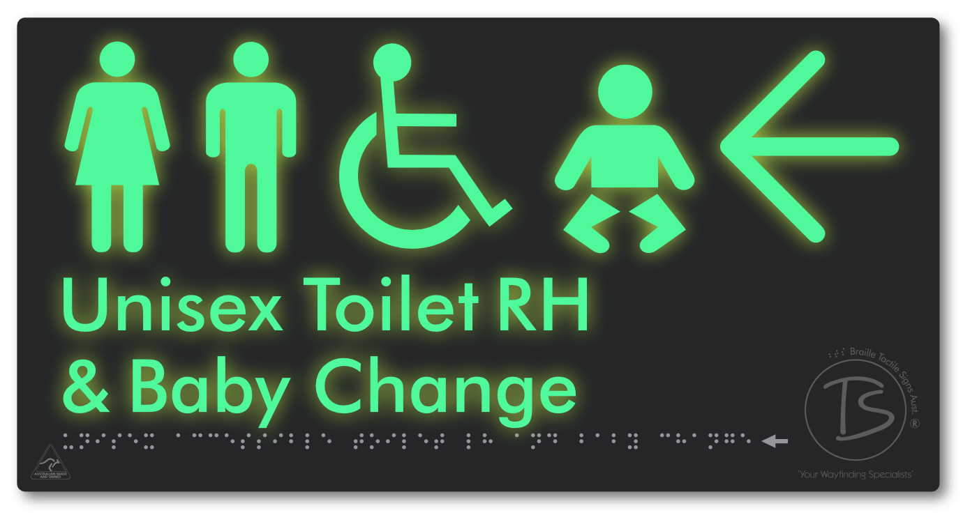 Unisex Accessible Toilet RH and Baby Change with Large Directional Arrow