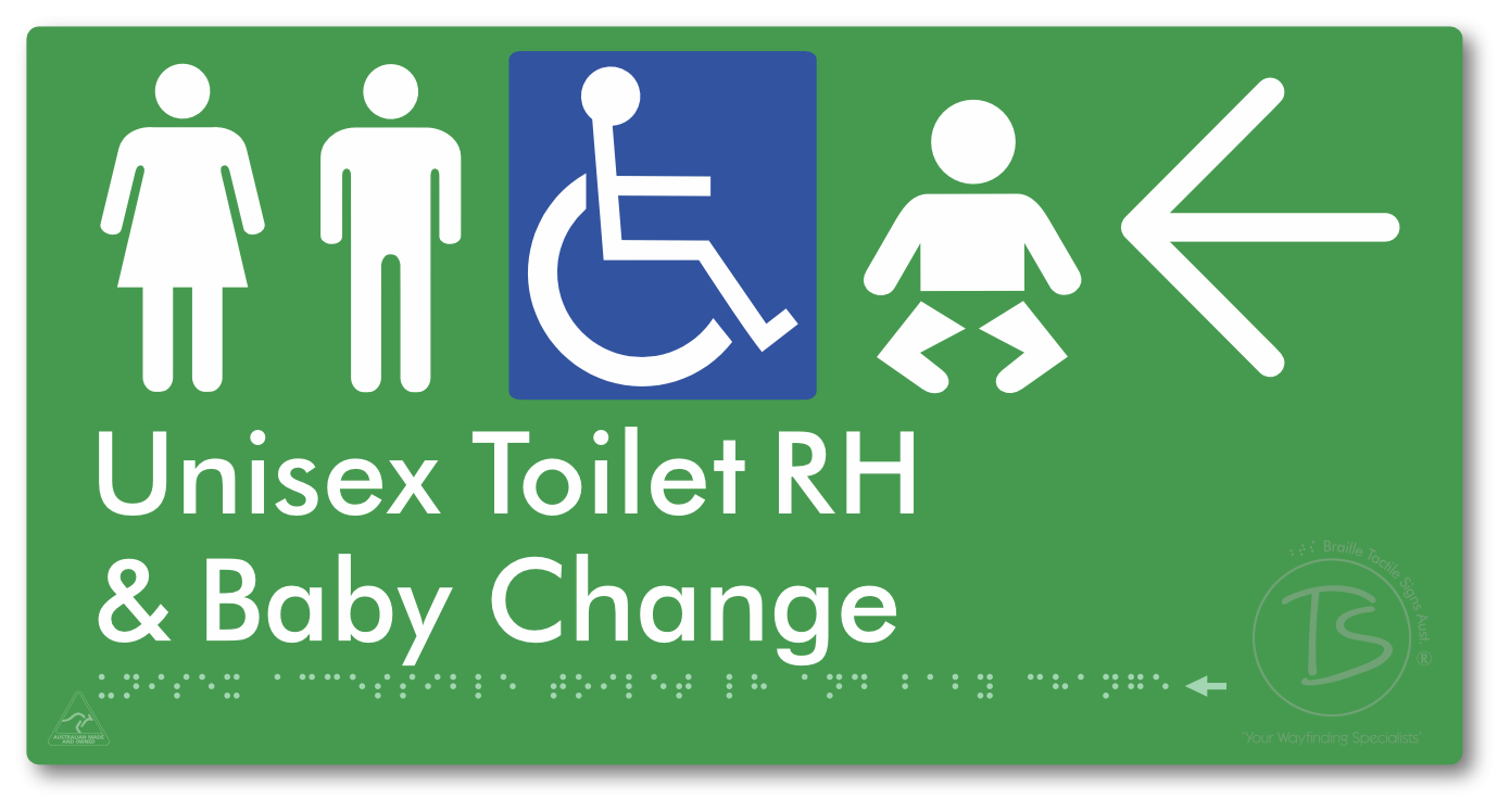 Unisex Accessible Toilet RH and Baby Change with Large Directional Arrow