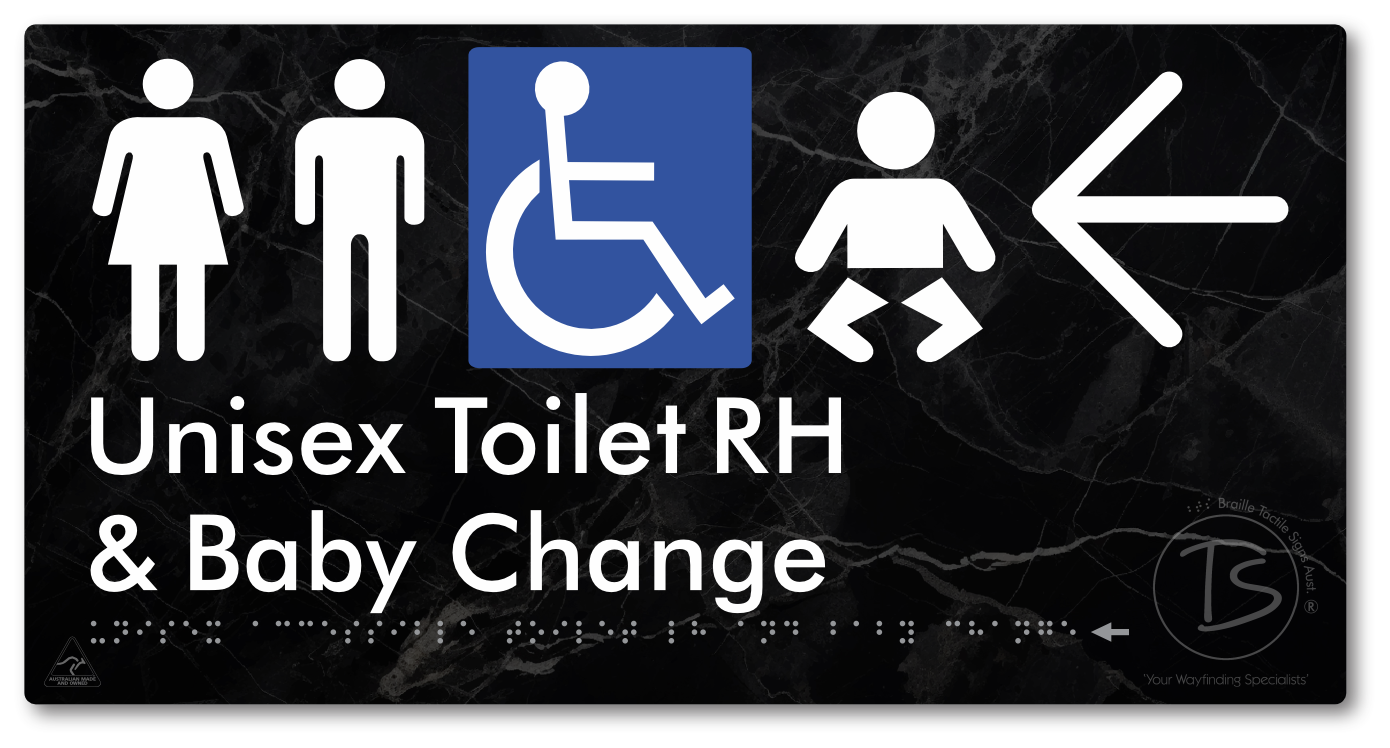 Unisex Accessible Toilet RH and Baby Change with Large Directional Arrow