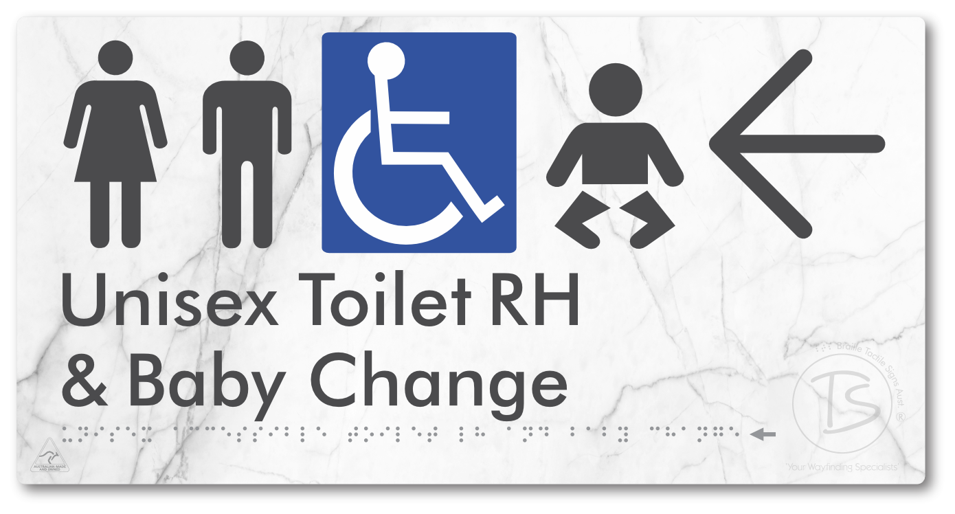 Unisex Accessible Toilet RH and Baby Change with Large Directional Arrow