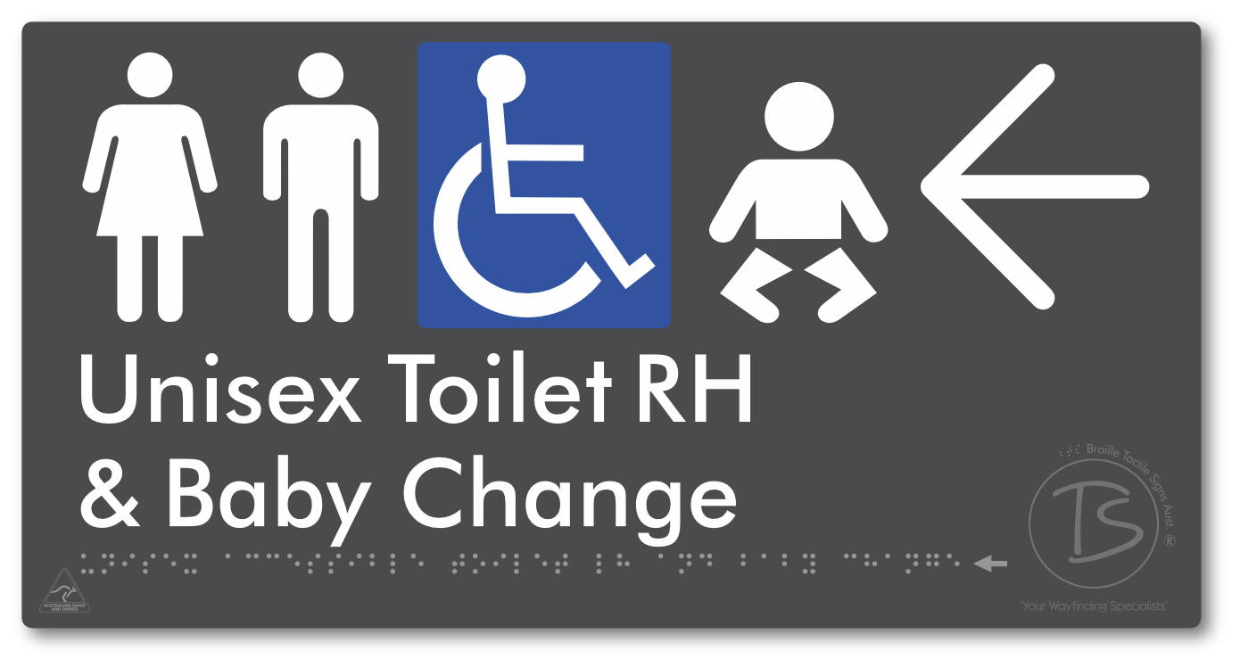 Unisex Accessible Toilet RH and Baby Change with Large Directional Arrow