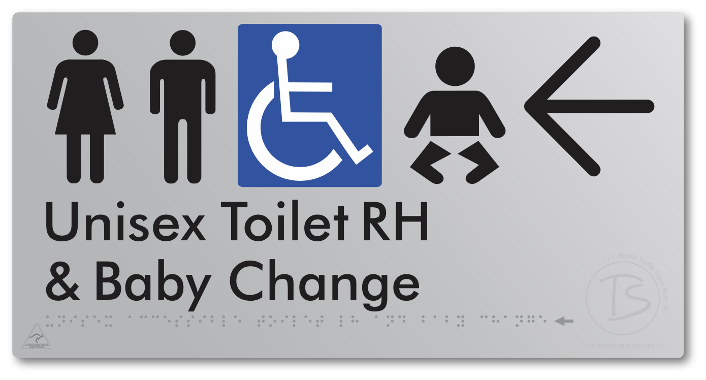 Unisex Accessible Toilet RH and Baby Change with Large Directional Arrow