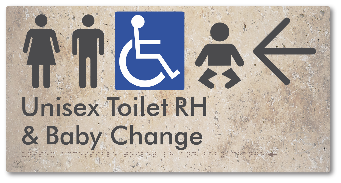 Unisex Accessible Toilet RH and Baby Change with Large Directional Arrow