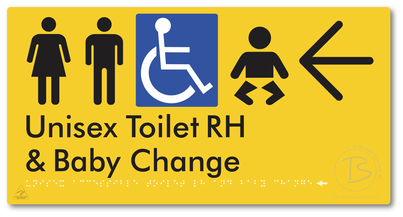 Unisex Accessible Toilet RH and Baby Change with Large Directional Arrow