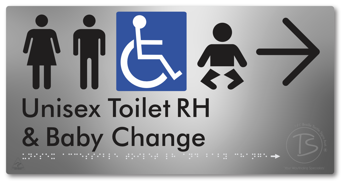 Unisex Accessible Toilet RH and Baby Change with Large Directional Arrow
