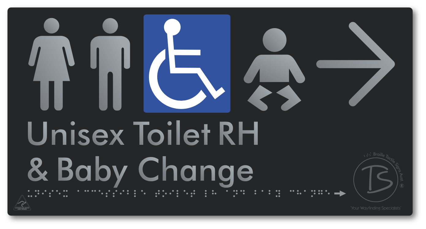 Unisex Accessible Toilet RH and Baby Change with Large Directional Arrow