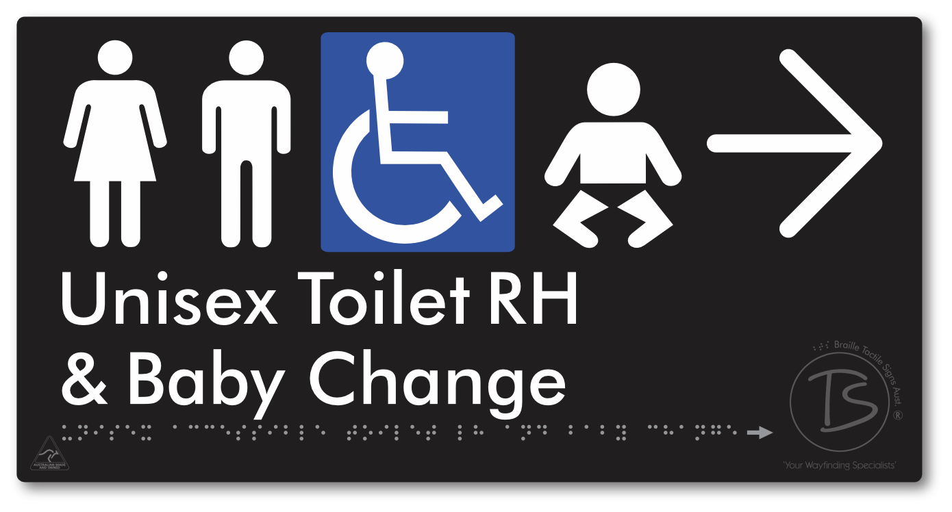 Unisex Accessible Toilet RH and Baby Change with Large Directional Arrow