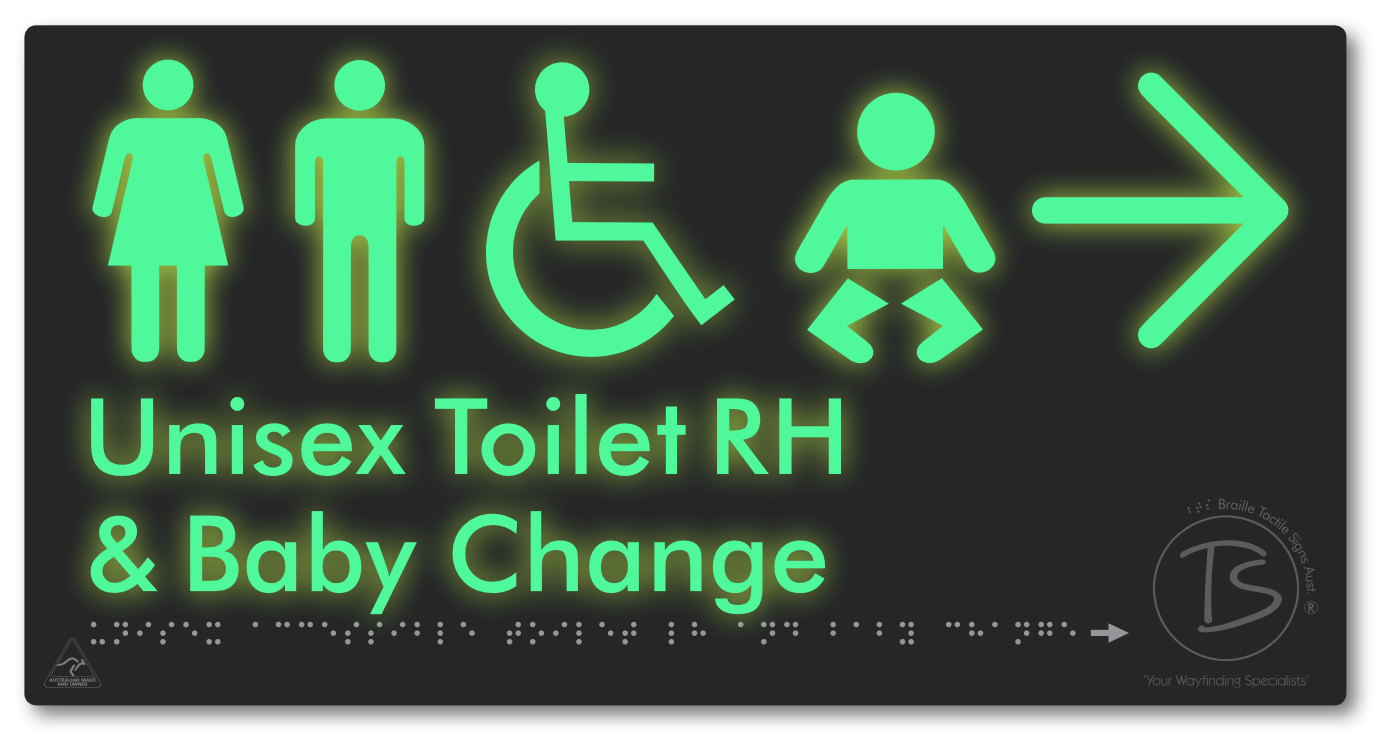 Unisex Accessible Toilet RH and Baby Change with Large Directional Arrow