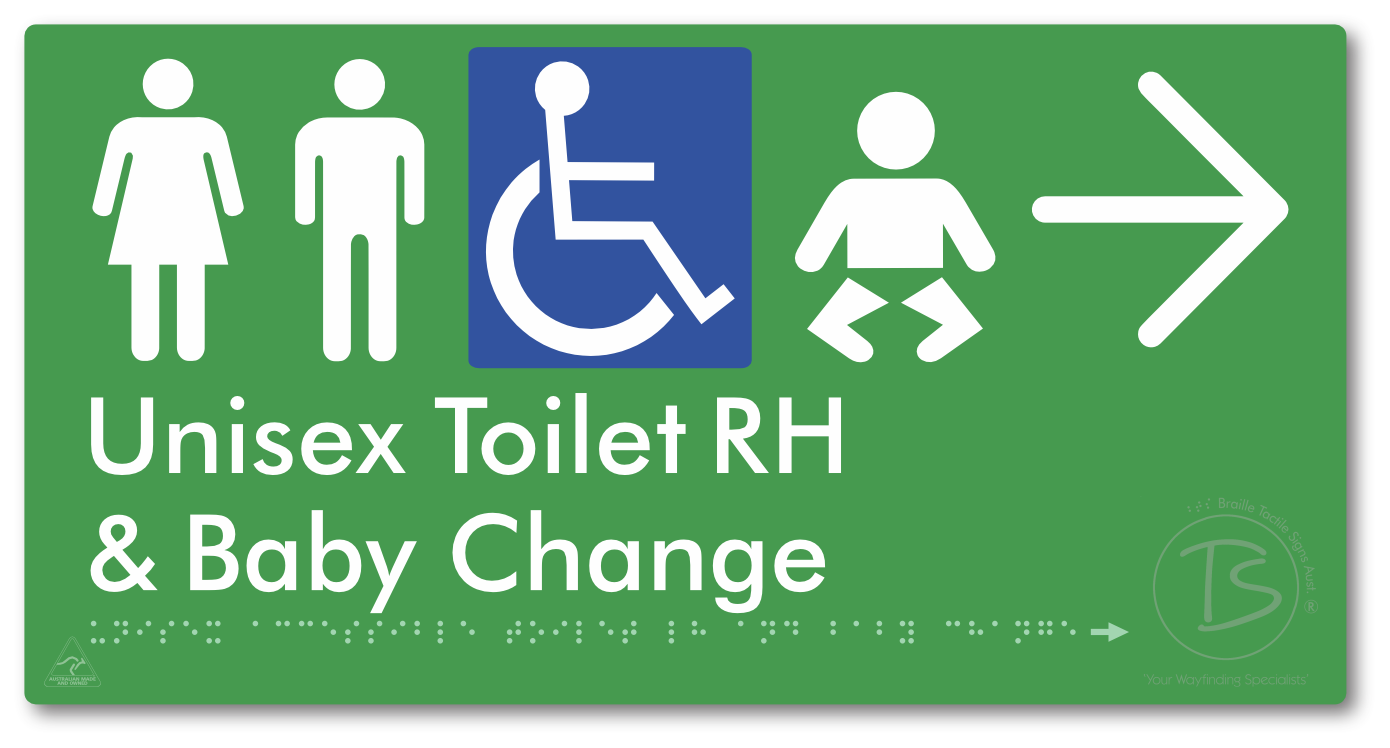 Unisex Accessible Toilet RH and Baby Change with Large Directional Arrow