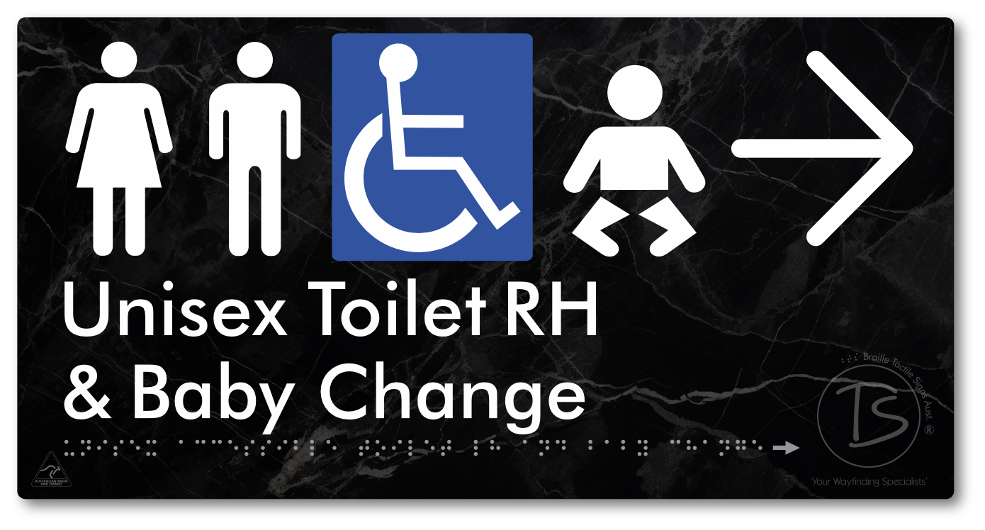 Unisex Accessible Toilet RH and Baby Change with Large Directional Arrow