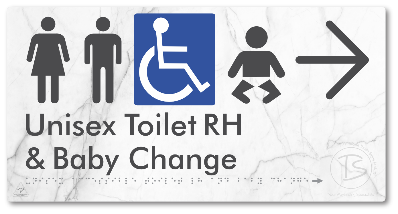 Unisex Accessible Toilet RH and Baby Change with Large Directional Arrow