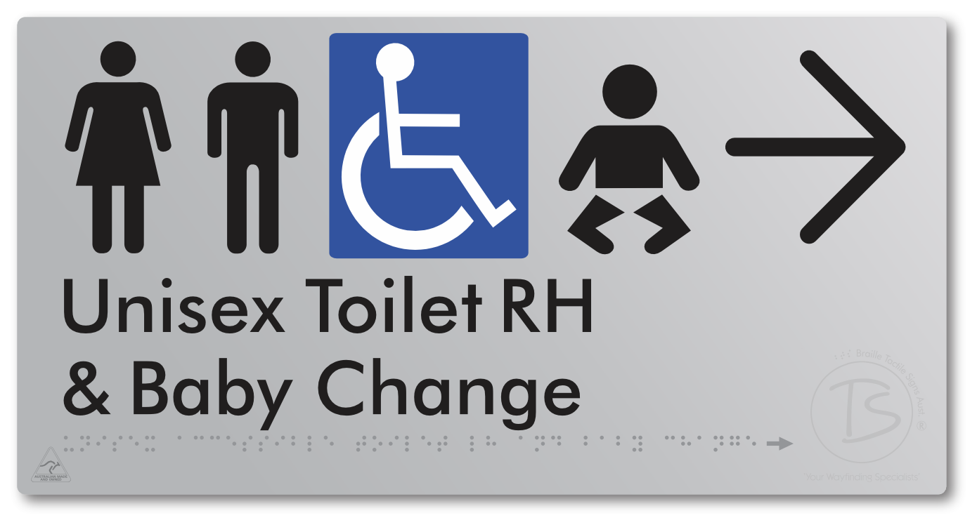 Unisex Accessible Toilet RH and Baby Change with Large Directional Arrow