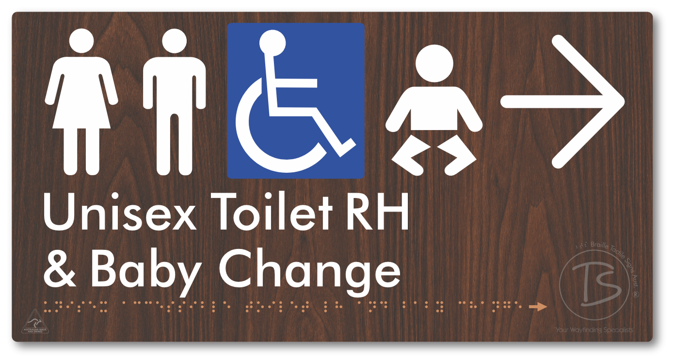 Unisex Accessible Toilet RH and Baby Change with Large Directional Arrow