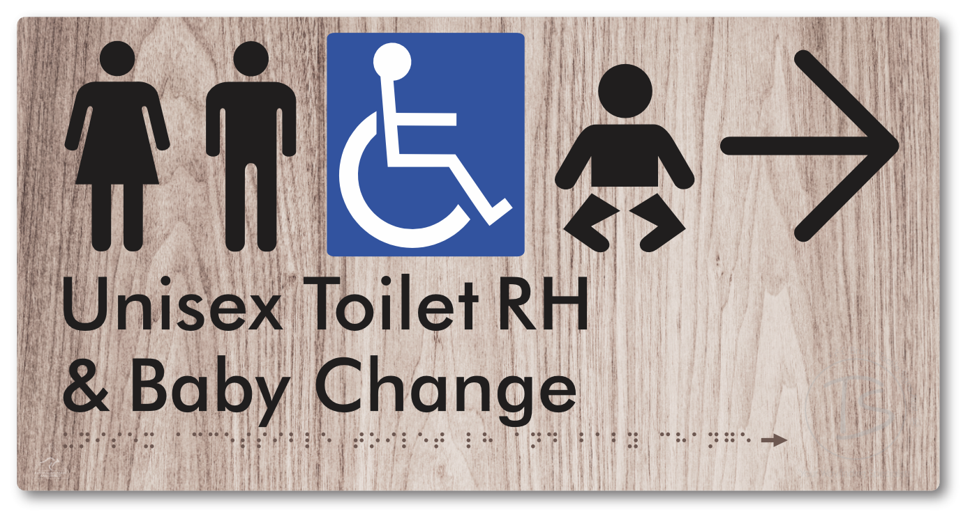 Unisex Accessible Toilet RH and Baby Change with Large Directional Arrow