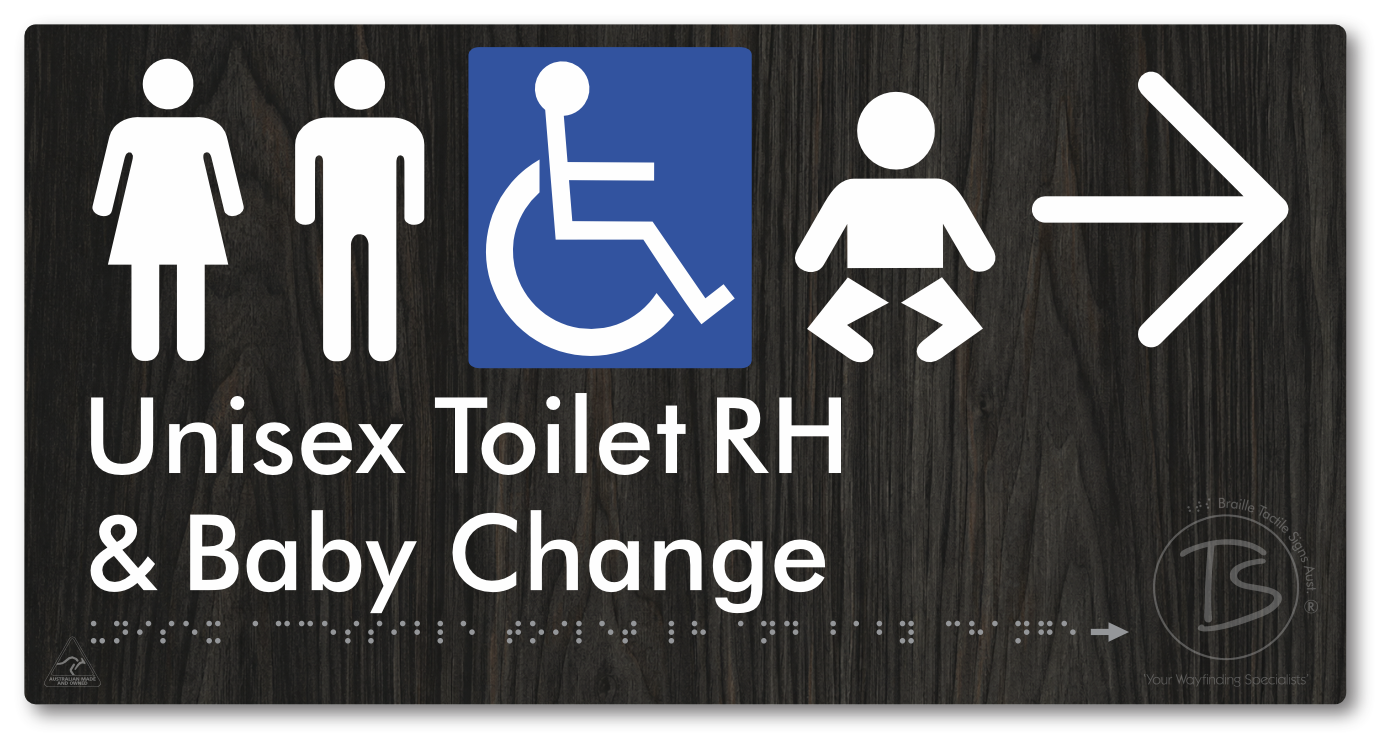 Unisex Accessible Toilet RH and Baby Change with Large Directional Arrow