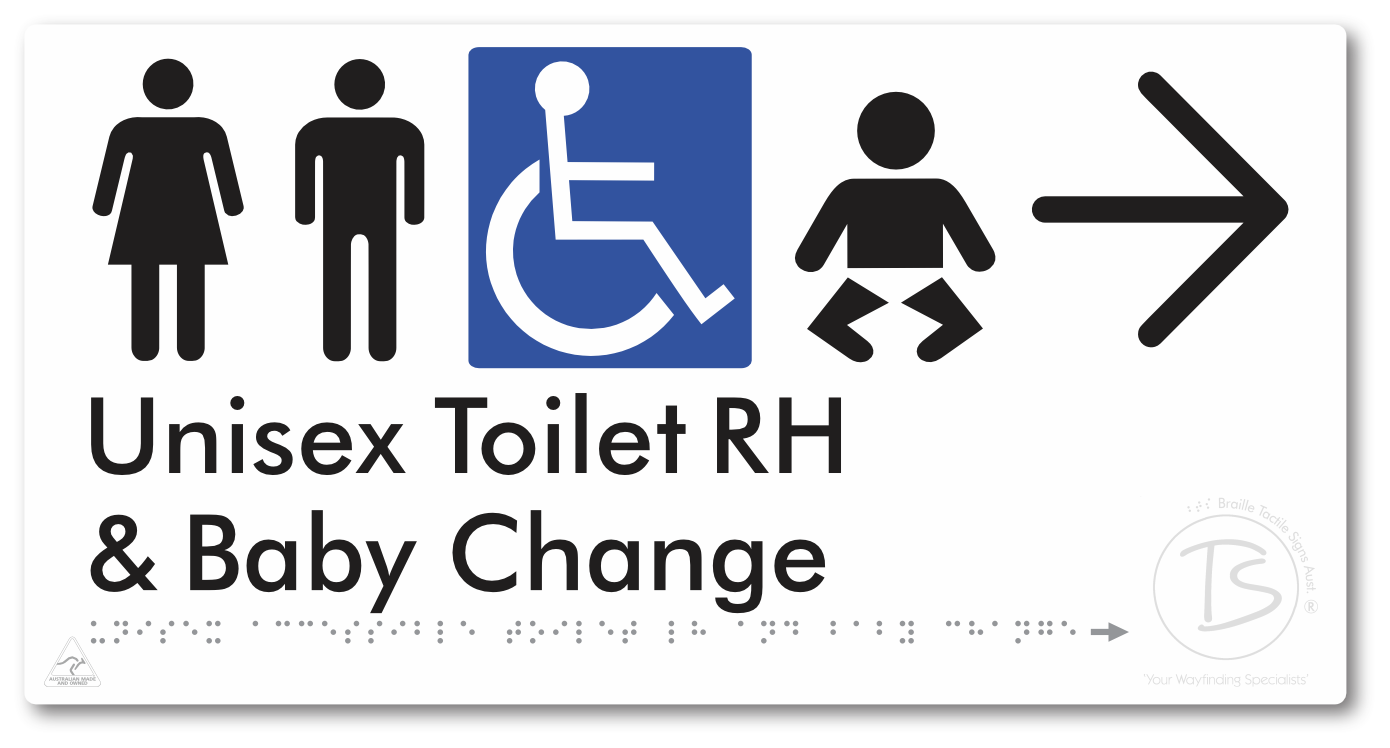 Unisex Accessible Toilet RH and Baby Change with Large Directional Arrow