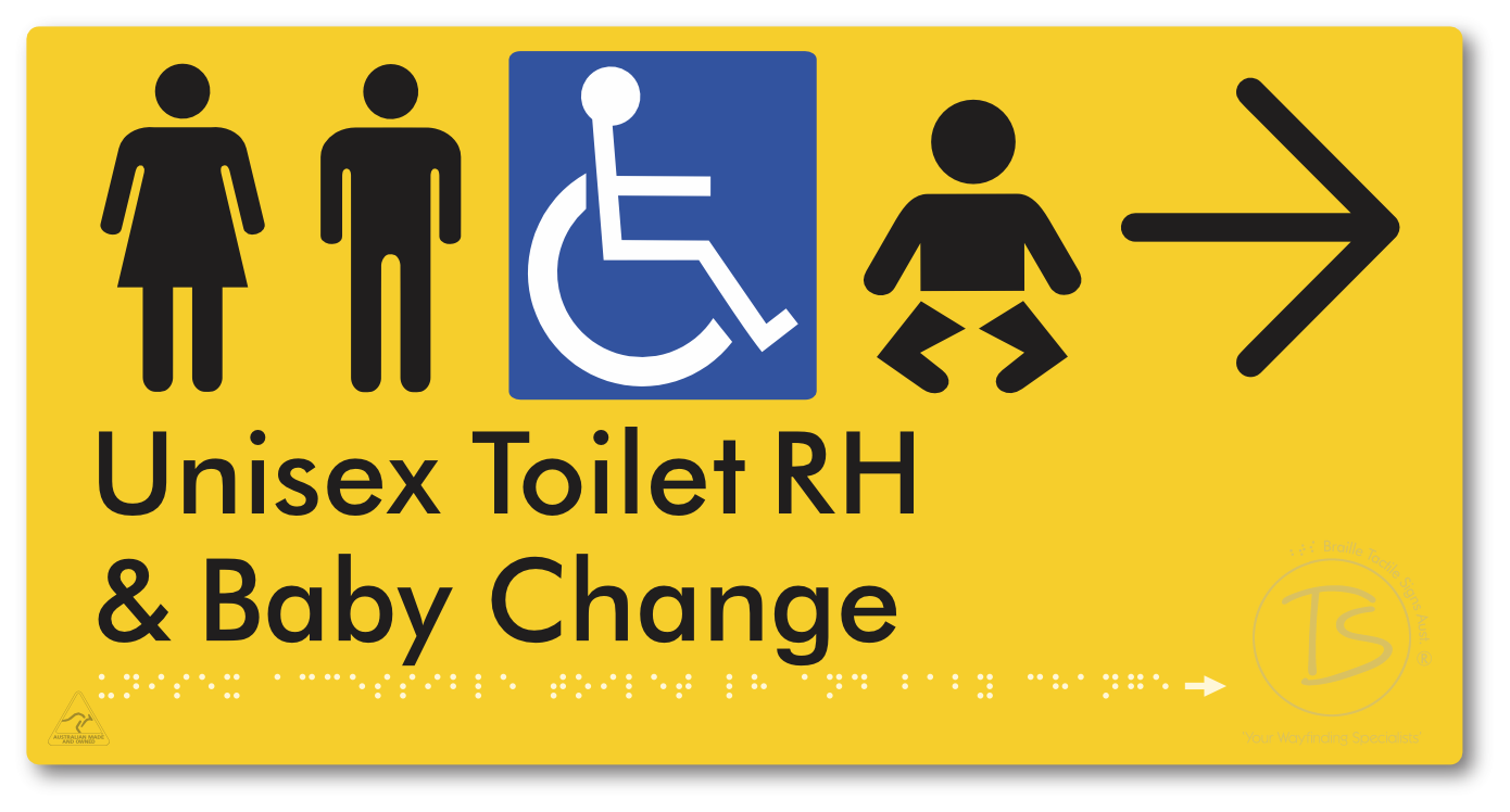 Unisex Accessible Toilet RH and Baby Change with Large Directional Arrow