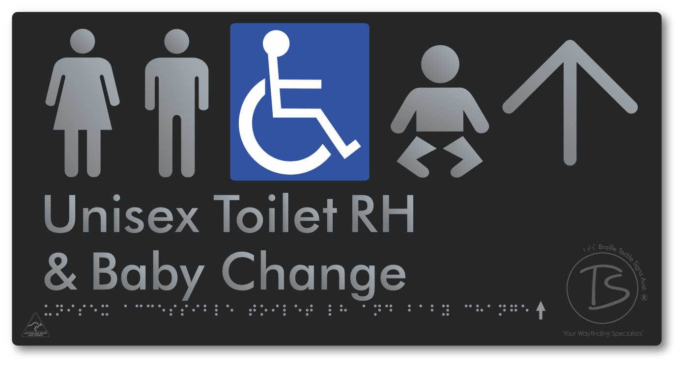 Unisex Accessible Toilet RH and Baby Change with Large Directional Arrow