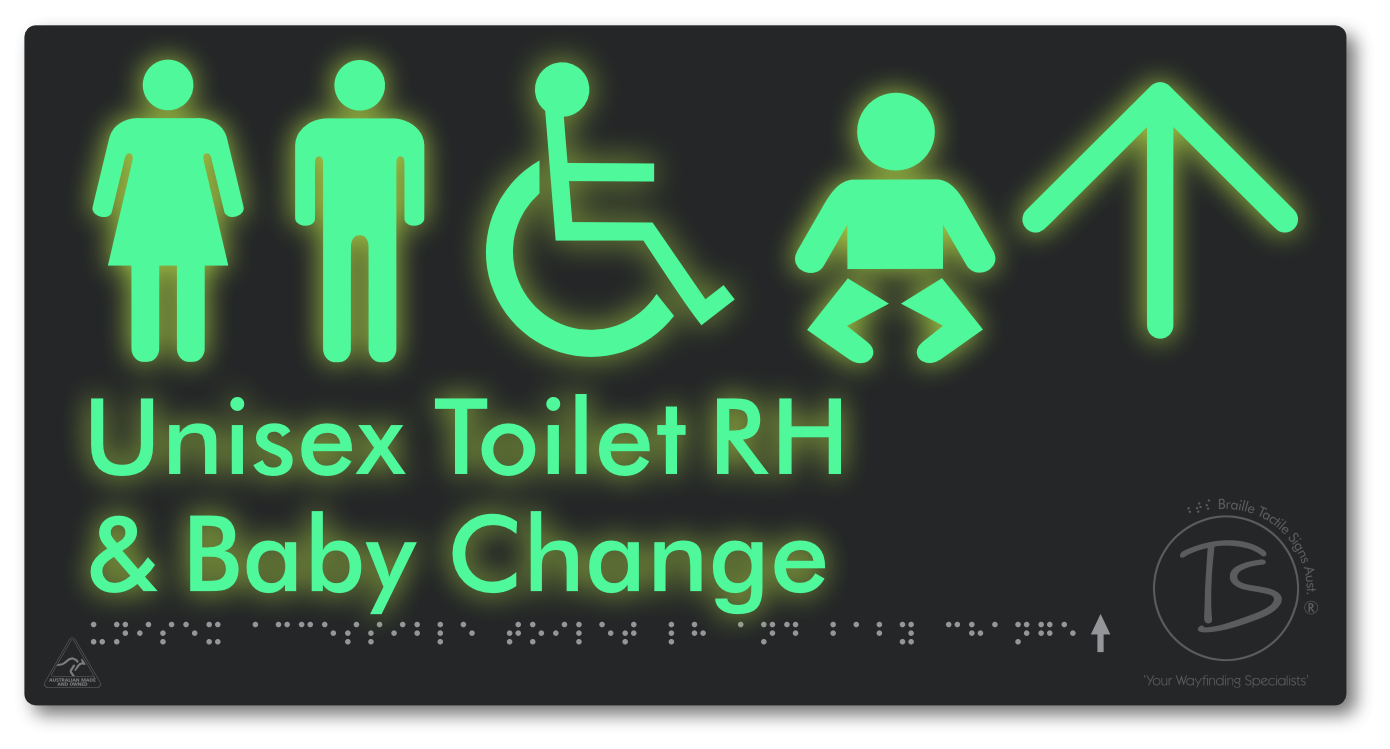 Unisex Accessible Toilet RH and Baby Change with Large Directional Arrow