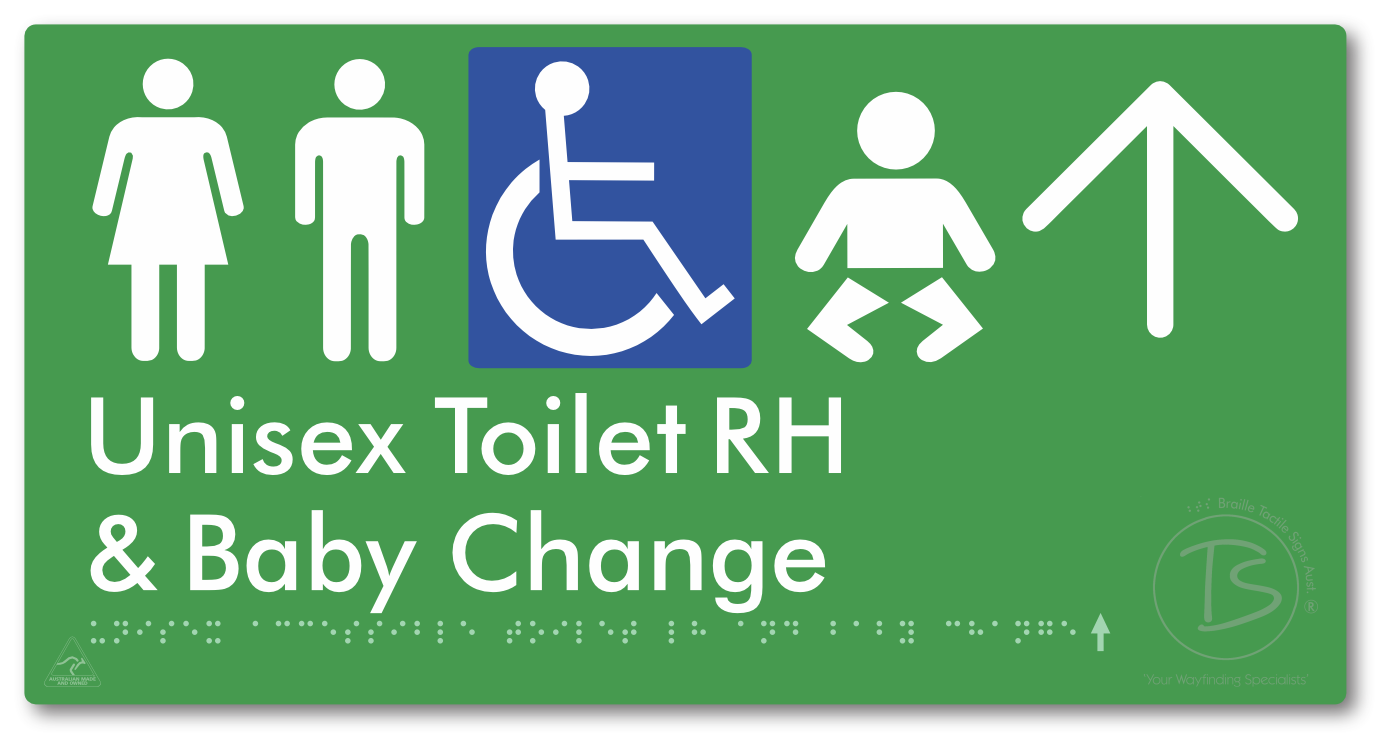 Unisex Accessible Toilet RH and Baby Change with Large Directional Arrow