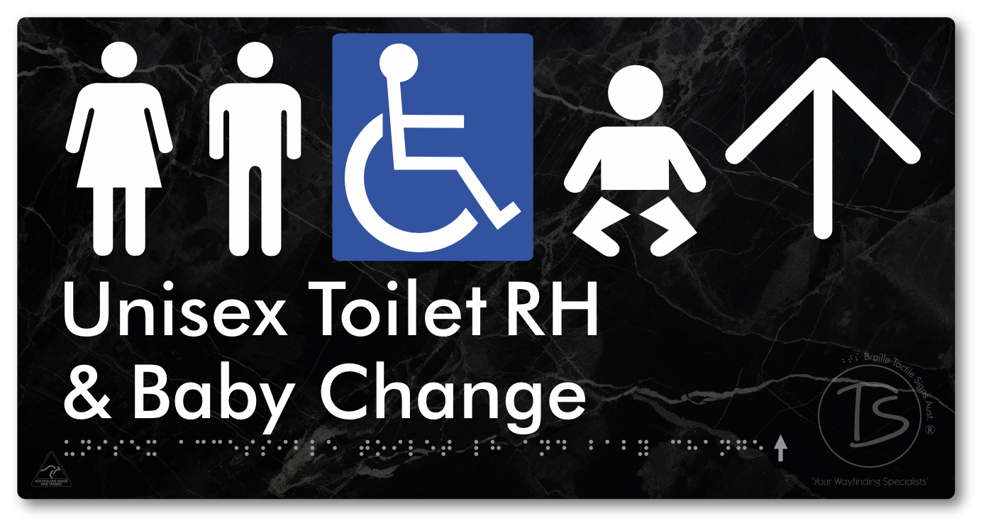 Unisex Accessible Toilet RH and Baby Change with Large Directional Arrow