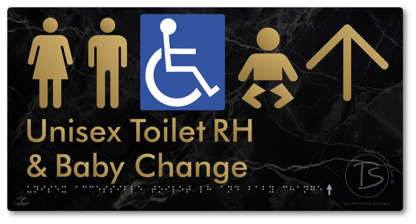 Unisex Accessible Toilet RH and Baby Change with Large Directional Arrow