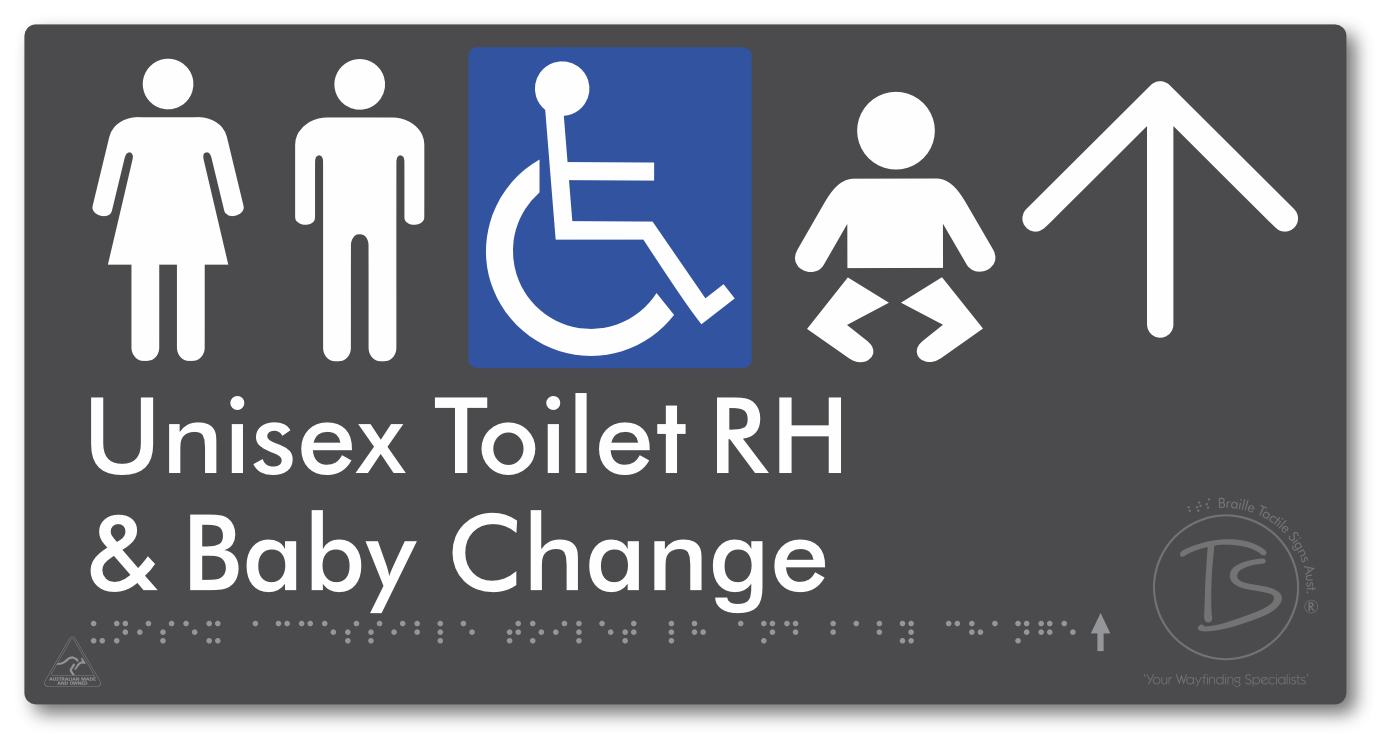 Unisex Accessible Toilet RH and Baby Change with Large Directional Arrow