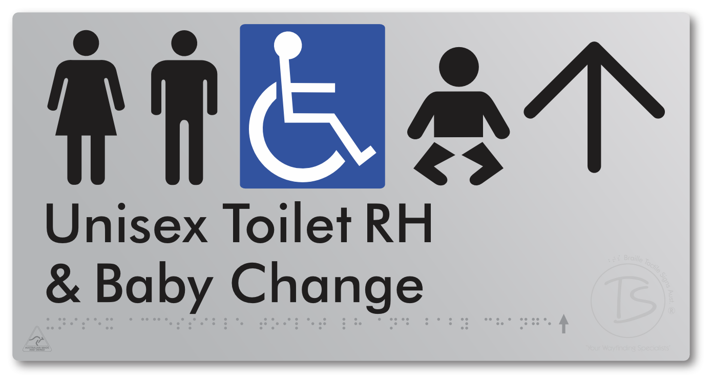 Unisex Accessible Toilet RH and Baby Change with Large Directional Arrow