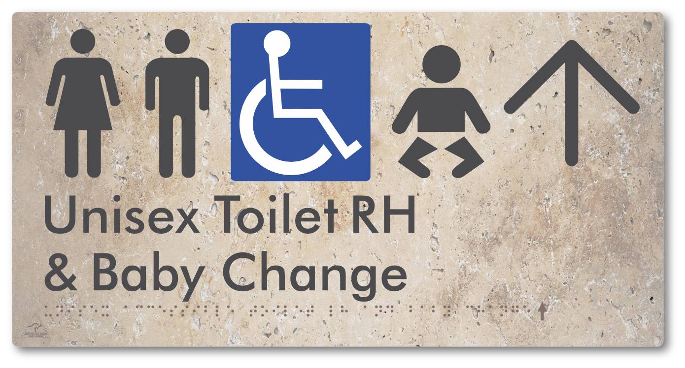 Unisex Accessible Toilet RH and Baby Change with Large Directional Arrow