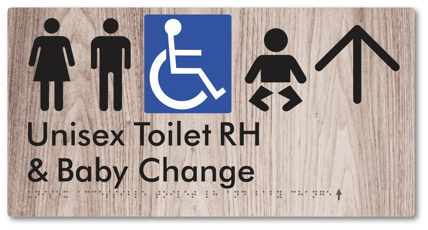 Unisex Accessible Toilet RH and Baby Change with Large Directional Arrow