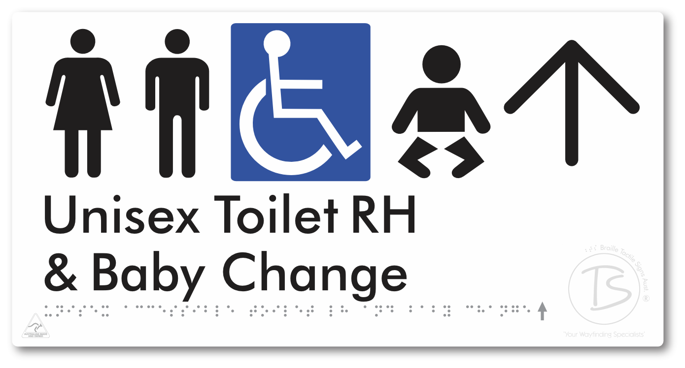 Unisex Accessible Toilet RH and Baby Change with Large Directional Arrow