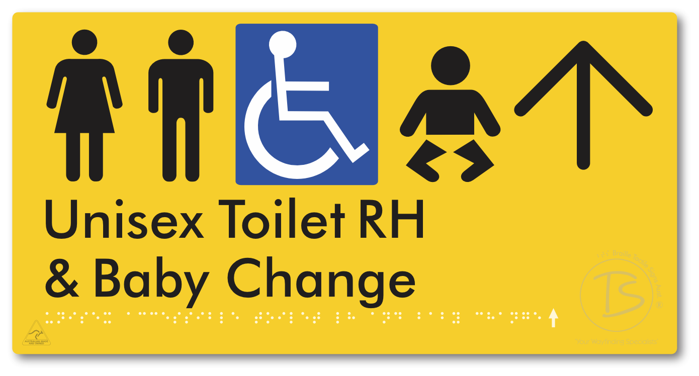 Unisex Accessible Toilet RH and Baby Change with Large Directional Arrow