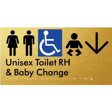 Unisex Accessible Toilet RH and Baby Change w/ Large Arrow: - Braille Tactile Signs Aust.