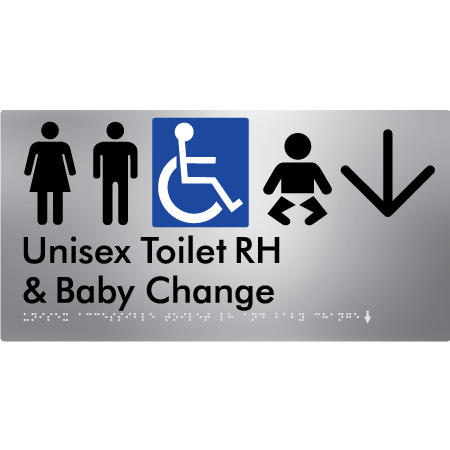 Unisex Accessible Toilet RH and Baby Change w/ Large Arrow: - Braille Tactile Signs Aust.