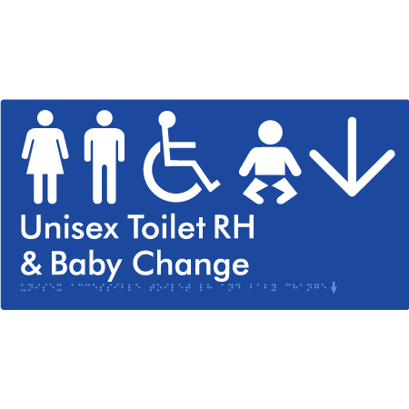 Unisex Accessible Toilet RH and Baby Change w/ Large Arrow: - Braille Tactile Signs Aust.