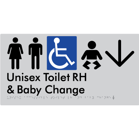 Unisex Accessible Toilet RH and Baby Change w/ Large Arrow: - Braille Tactile Signs Aust.
