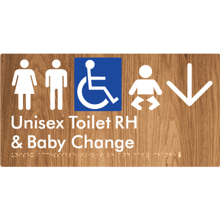 Unisex Accessible Toilet RH and Baby Change w/ Large Arrow: - Braille Tactile Signs Aust.