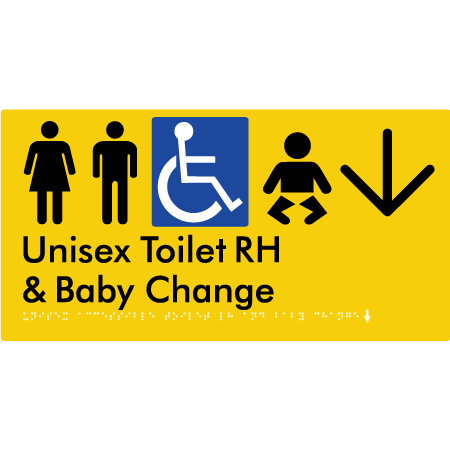 Unisex Accessible Toilet RH and Baby Change w/ Large Arrow: - Braille Tactile Signs Aust.