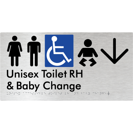 Unisex Accessible Toilet RH and Baby Change w/ Large Arrow: - Braille Tactile Signs Aust.