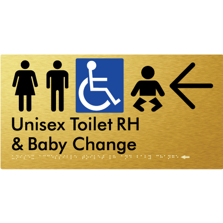 Unisex Accessible Toilet RH and Baby Change w/ Large Arrow: - Braille Tactile Signs Aust.