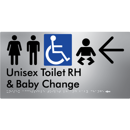 Unisex Accessible Toilet RH and Baby Change w/ Large Arrow: - Braille Tactile Signs Aust.