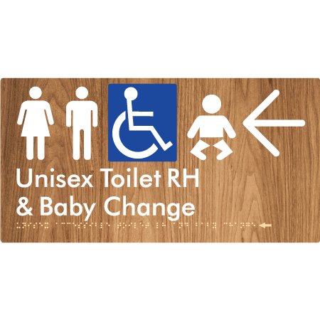 Unisex Accessible Toilet RH and Baby Change w/ Large Arrow: - Braille Tactile Signs Aust.