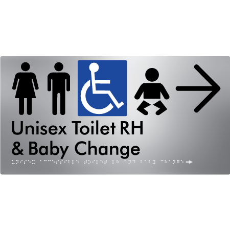 Unisex Accessible Toilet RH and Baby Change w/ Large Arrow: - Braille Tactile Signs Aust.