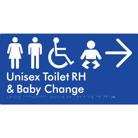 Unisex Accessible Toilet RH and Baby Change w/ Large Arrow: - Braille Tactile Signs Aust.