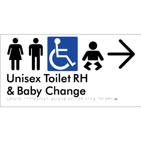 Unisex Accessible Toilet RH and Baby Change w/ Large Arrow: - Braille Tactile Signs Aust.