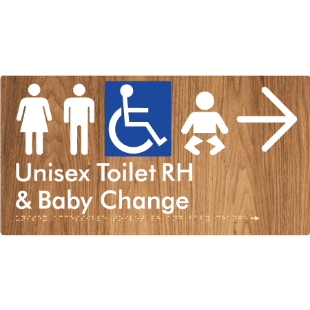 Unisex Accessible Toilet RH and Baby Change w/ Large Arrow: - Braille Tactile Signs Aust.
